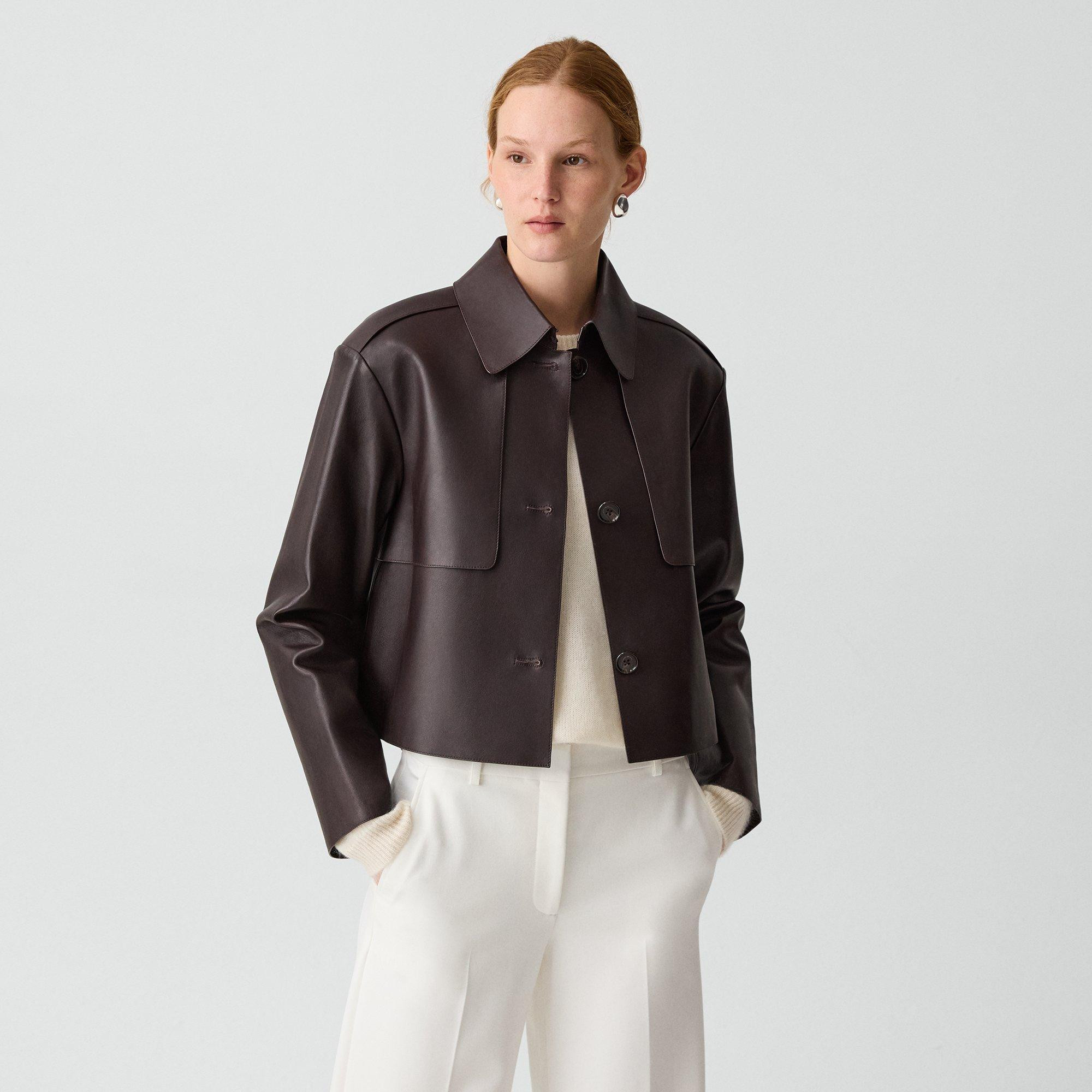 Cropped Trench in Sleek Leather | Theory