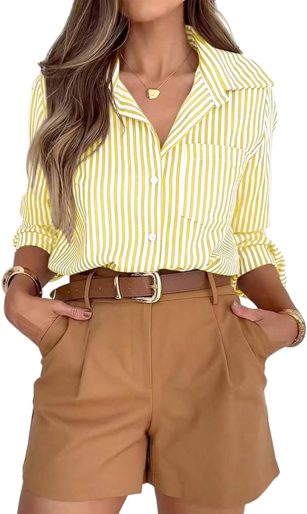 siliteelon Striped Button Down Shirts for Women Dress Shirts Long Sleeve Casual Collared Office W... | Amazon (US)