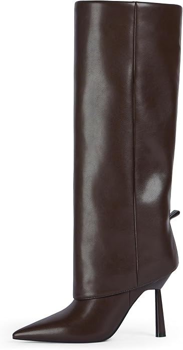 Fold Over Knee High Boots Pointed Toe Stiletto Heel Shark Boots | Knee High Boots for Women with ... | Amazon (US)