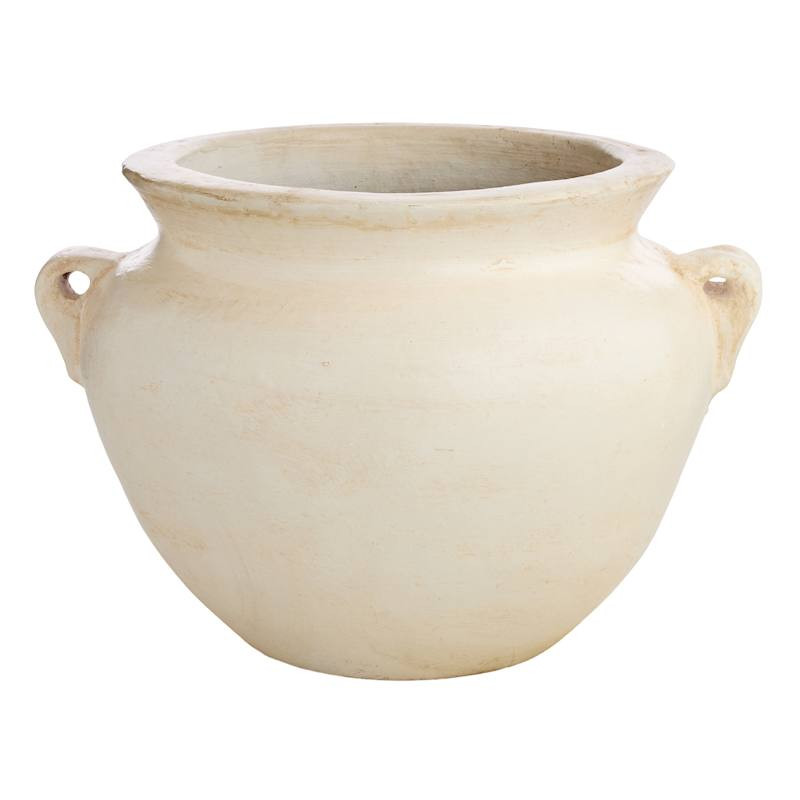 Handpainted Whitewash Clay Outdoor Planter, Medium | At Home