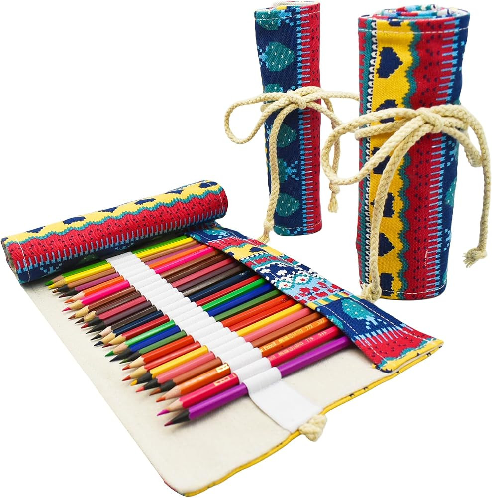 Line Colored Canvas Pencil Wrap Colored Pencil Roll Up Case Coloring Pencil Holder Organizers Ske... | Amazon (US)
