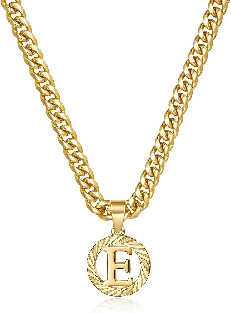 KissYan Gold Initial Necklace,14K Gold Plated Round Letter Pendant Hollow Capital Monogram 5mm Cu... | Amazon (US)