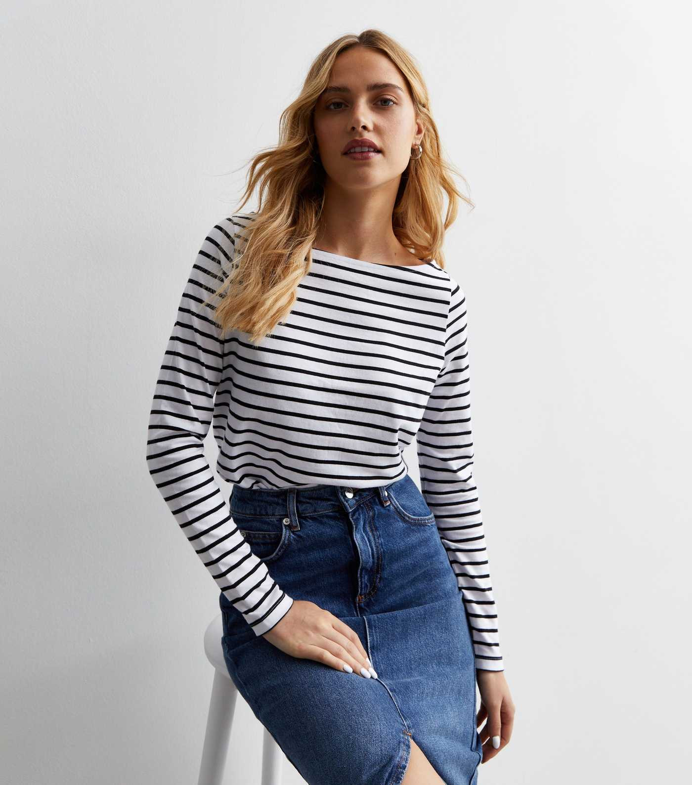 White Stripe Cotton Slash Neck Top | New Look | New Look (UK)