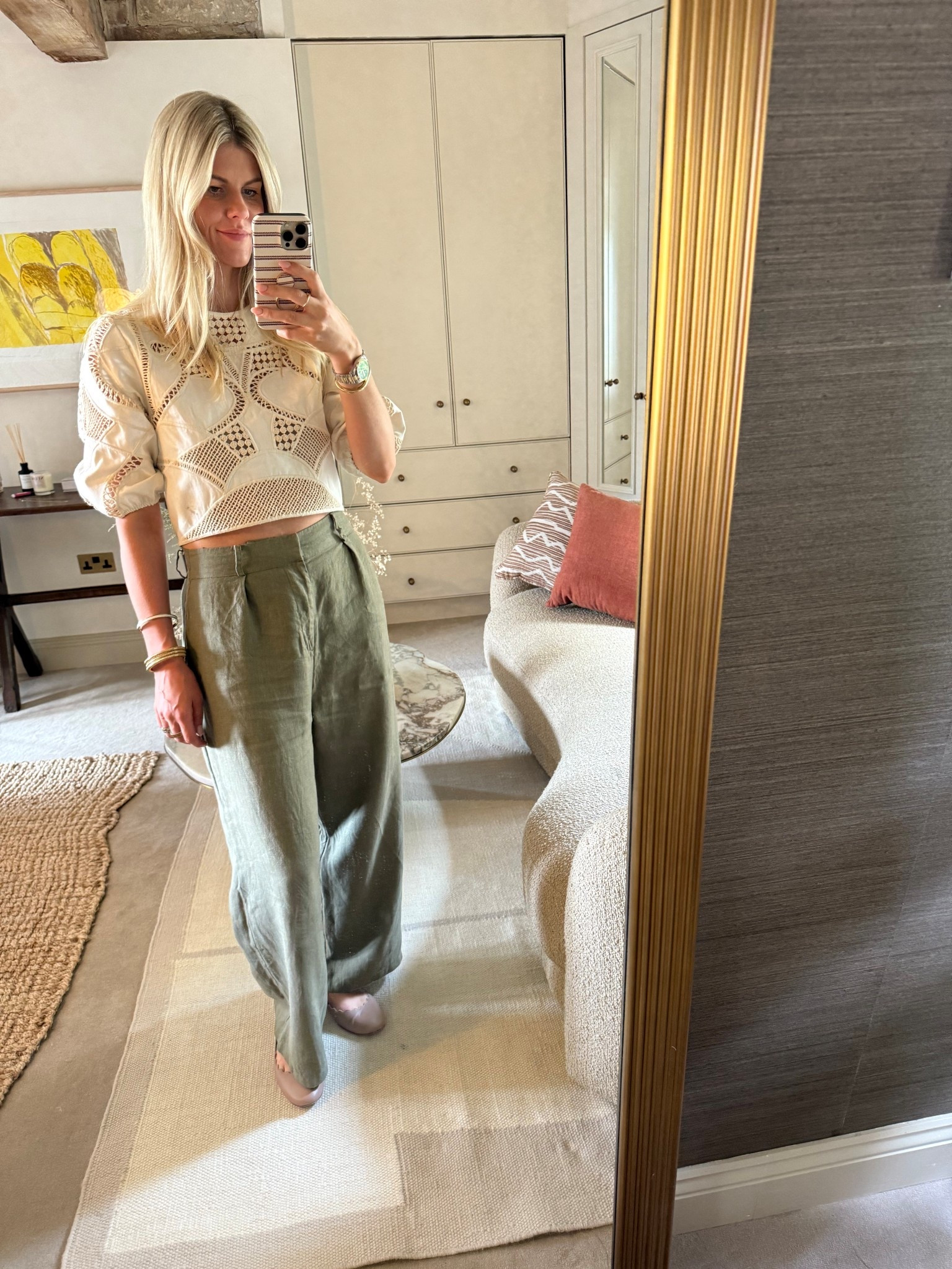 Linen khaki trousers and ballet pumps 

#LTKluxury #LTKsummer #LTKireland
