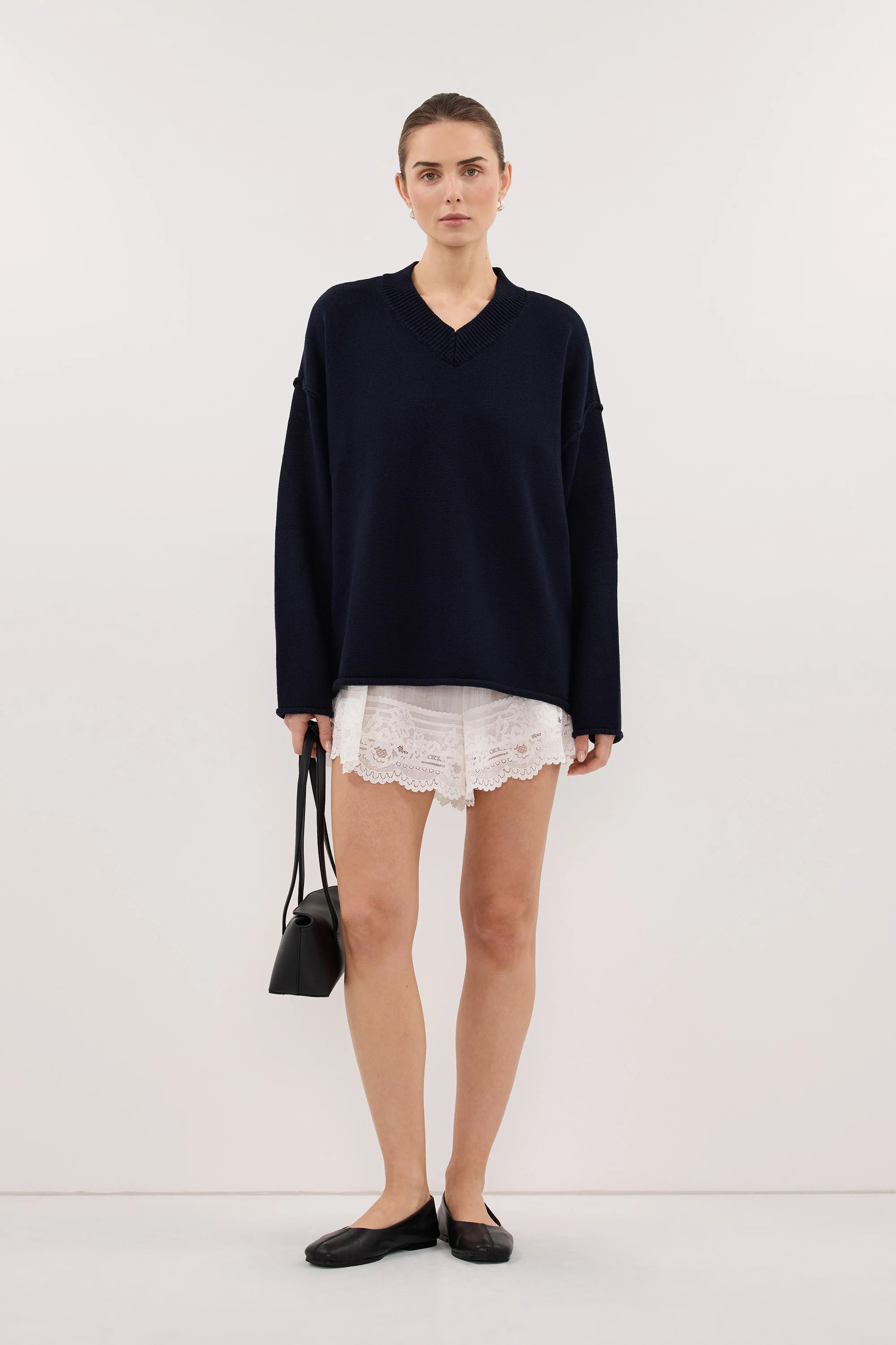 FLINT INK V NECK KNIT JUMPER | DISSH