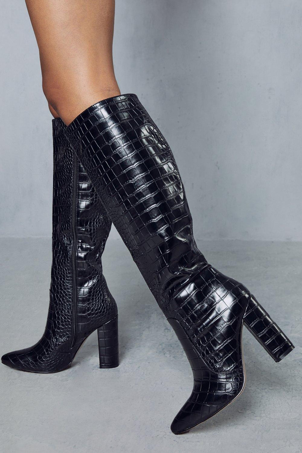 Boots | Croc Knee High Heeled Boots | MissPap | Debenhams UK