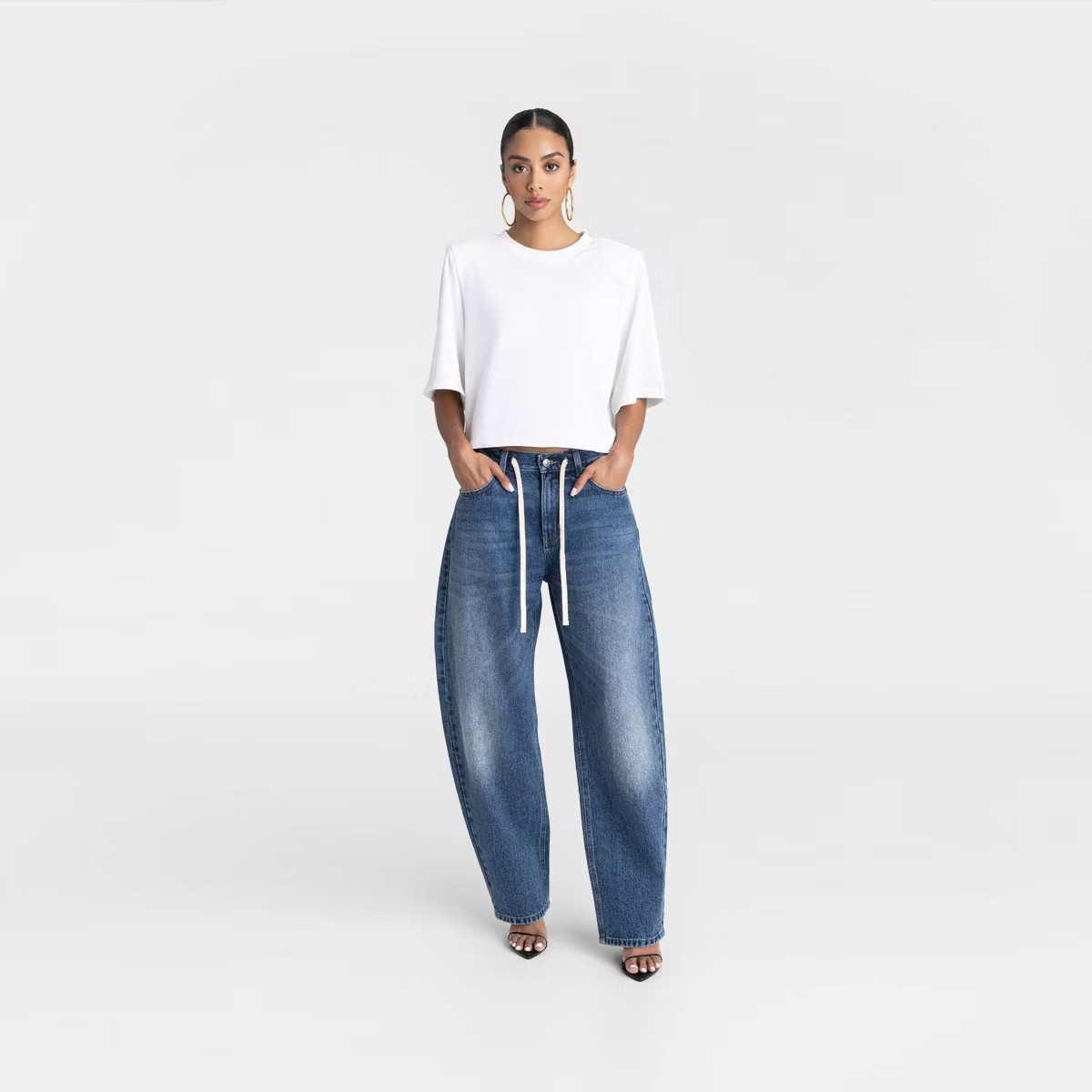 KBB by KAHLANA Women's Mid-Rise Barrel Leg 'The Lynnox Jean' - Dark Wash | Target