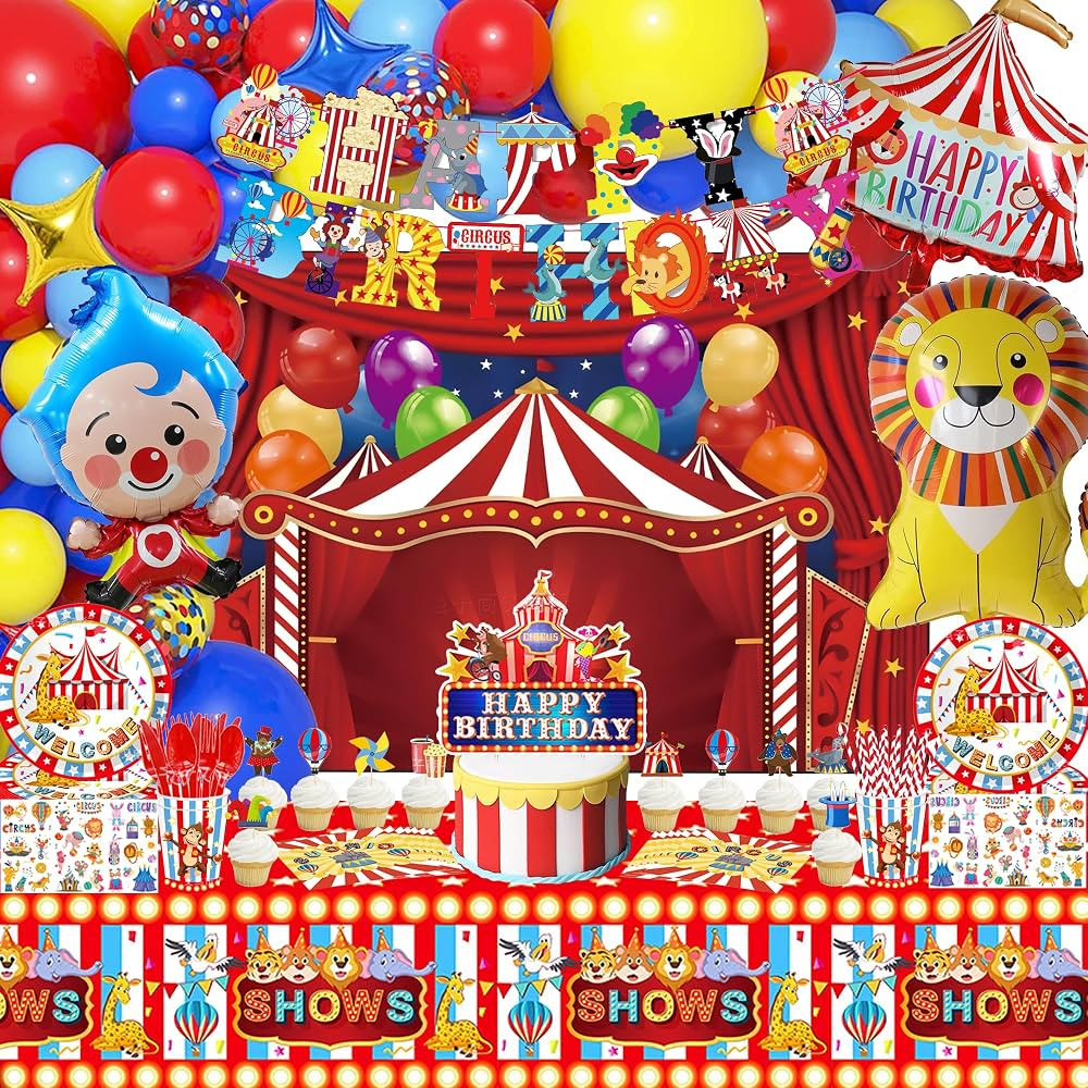 248Pcs Circus Theme Party Decorations, Includes Balloons, Banners, Tattoo Stickers, Cake Topper, ... | Amazon (US)