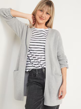 Textured Shaker-Stitch Long-Line Open-Front Sweater for Women | Old Navy (US)