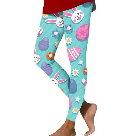 EHTMSAK Easter Day Leggings for Women Tummy Control Bunny Holiday Plus Size Yoga Pants Stretchy Novetly Rabbit Print Gym Fitness Tights Workout Soft Eggs Leggings Blue 2XL | Walmart (US)