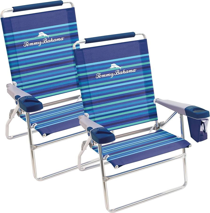 Tommy Bahama Set of 2 Highboy 4 Position Beach Chairs 15 Inch Seat Height with Cupholder, Side St... | Amazon (US)
