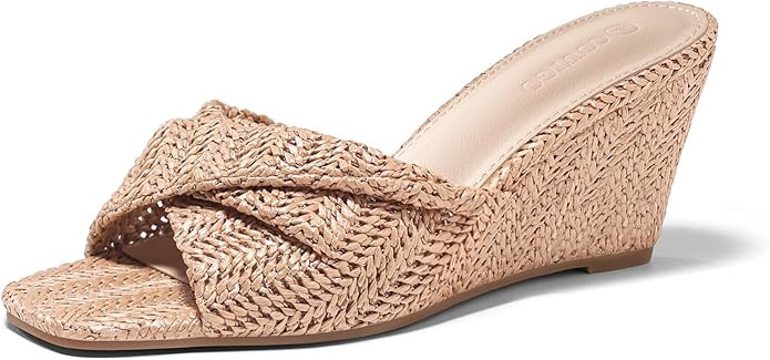 Coutgo Womens Wedge Sandals Espadrilles Square Open Toe Slip On High Heels Slides Summer Beach Sh... | Amazon (US)