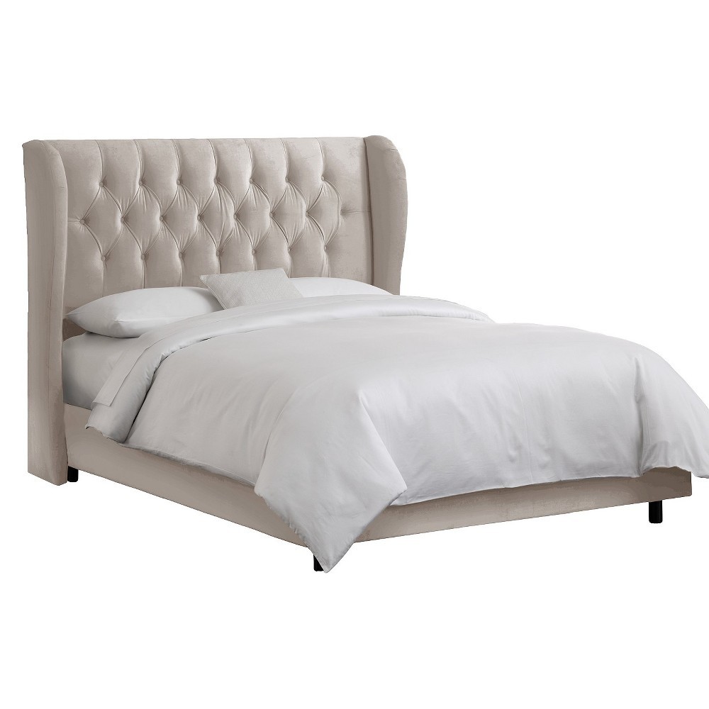 California King Tufted Upholstered Wingback Bed Velvet Light Gray - Threshold | Target