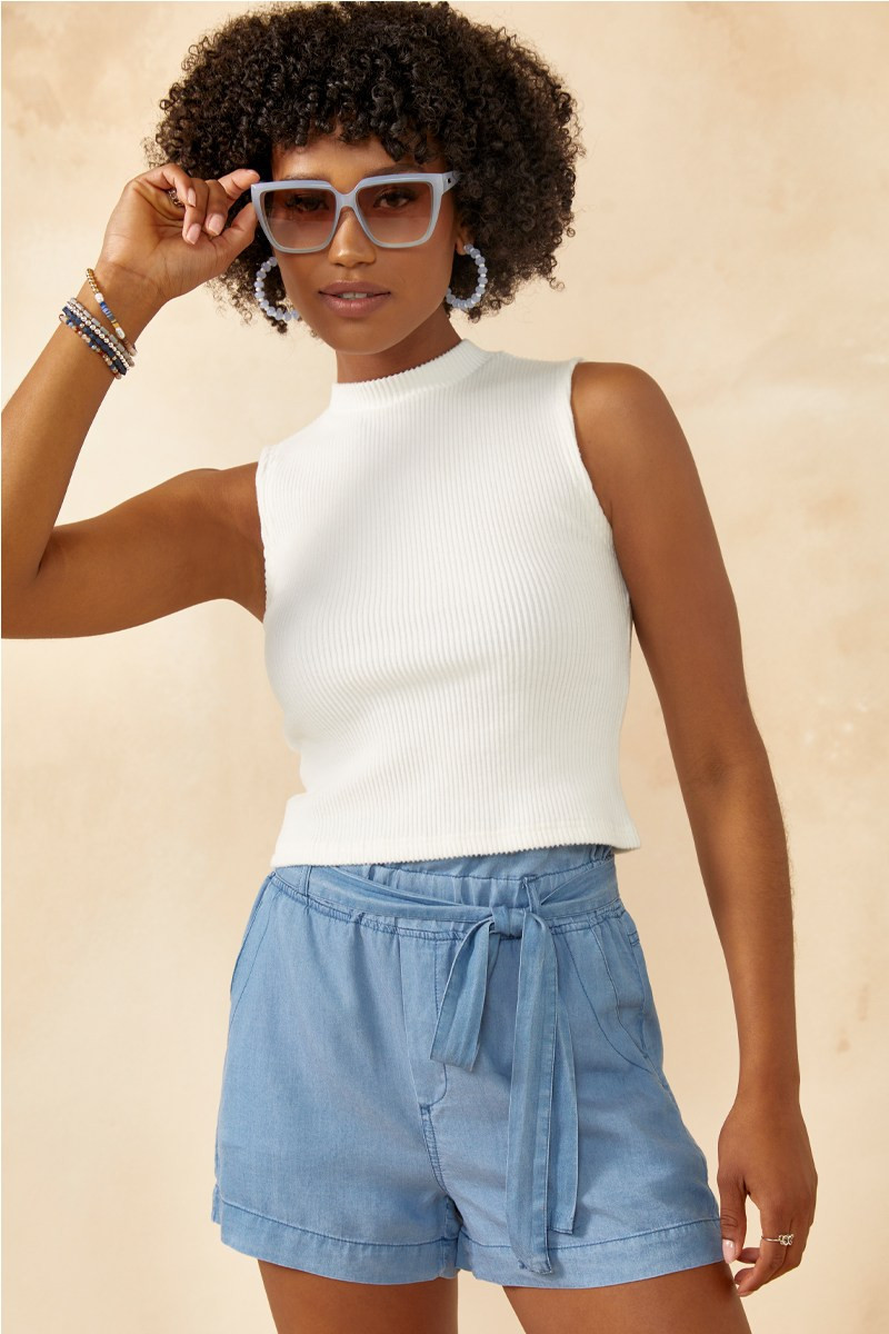 Hailee Mock Neck Ribbed Tank Top | Francesca's