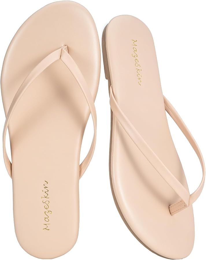mazeskin Womens Memory Foam Flip Flops Flat Thong Sandals | Amazon (US)