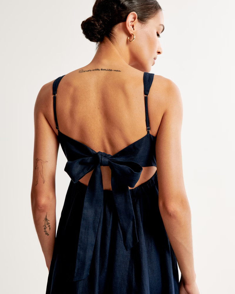 Premium Linen Bow Back Maxi Dress | Abercrombie & Fitch (US)