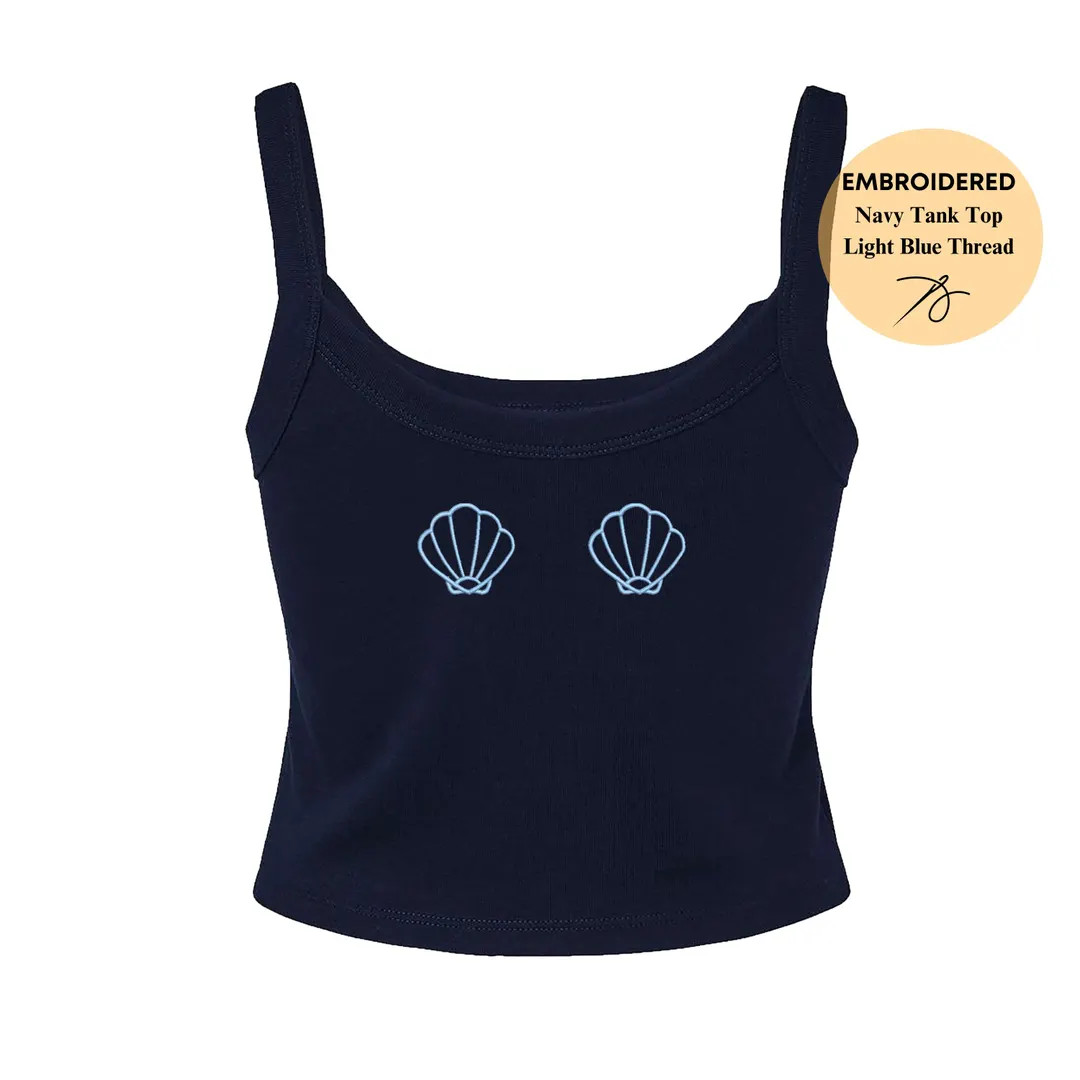 Sea Shell Embroidered Tank Top, Beach Vacation Tank Top, Seashell Bra Crop Top, Personalized Embr... | Etsy (US)