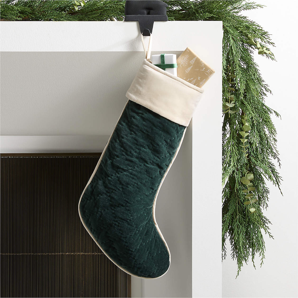 Green Quilted Velvet Christmas Stocking + Reviews | Crate & Barrel | Crate & Barrel