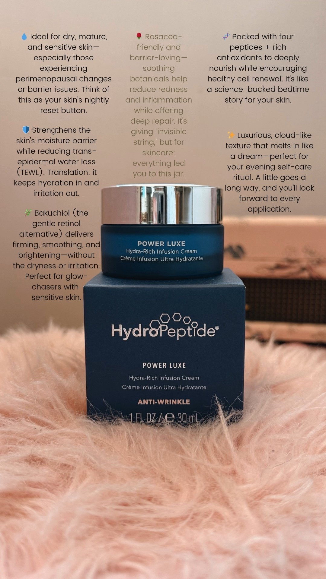 ✨This is your sign to treat your skin like the main character it is.✨
Hydropeptide Power Luxe Cream is that girl—rich, reparative, and ready to transform your nighttime ritual. Packed with peptides and bakuchiol, it’s perfect for dry, sensitive, or rosacea-prone skin.

💖 It’s like, “I come back stronger than a 90s trend”… but make it skincare.
🛍️ Tap to shop and wake up glowing.

#LTKskincare #LTKbeauty #PowerLuxeCream #Hydropeptide #SwiftieSkinCare #GlowUpRoutine #NightCreamGoals 

#LTKOver40 #LTKStyleTip #LTKBeauty