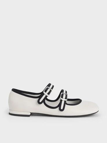 White Two-Tone Double-Strap Mary Jane Flats | CHARLES & KEITH UK | Charles & Keith UK