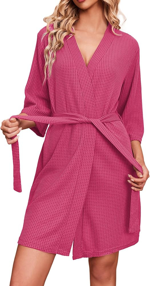 Ekouaer Robes for Women Waffle Knit Bathrobe Soft Lightweight Knee Length Loungewear S-XXL | Amazon (US)