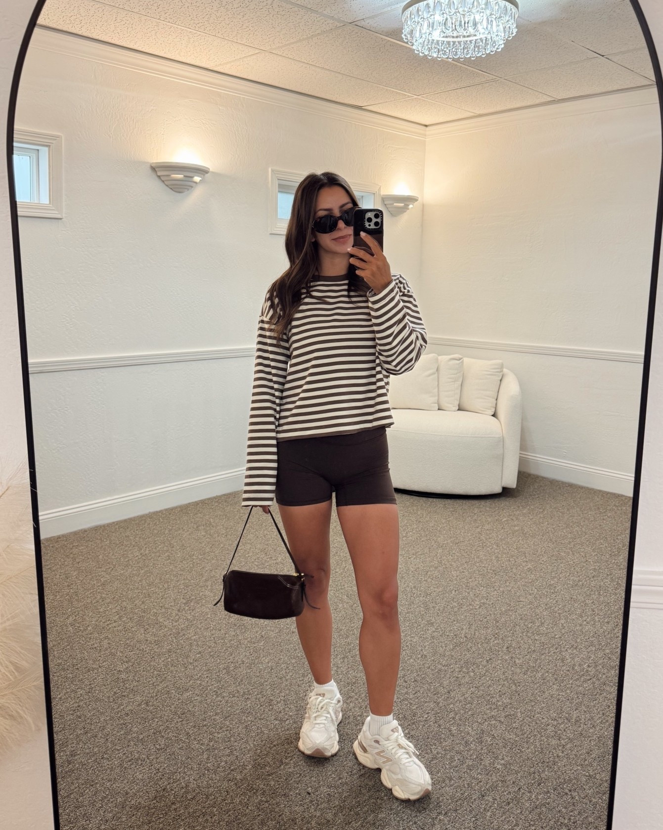 Casual pre fall outfit

Gap long sleeve striped tee- small
@abercrombie  brown bike shorts- small
Celine brown oval sunglasses
Miu Miu brown pouch bag
New balance 9060 sneakers

Petite, casual, weekend outfit, brown stripe tshirt, pre fall, fall outfit

#LTKSeasonal #LTKootd #LTKPetite