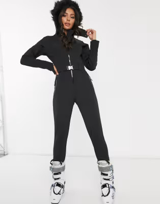 ASOS 4505 ski fitted belted ski suit with faux fur hood | ASOS US