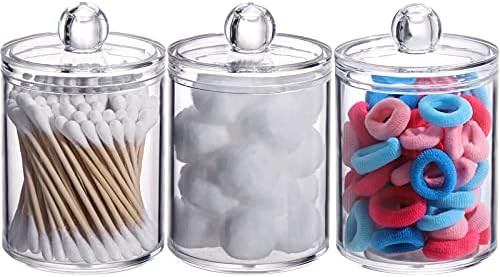 Tbestmax 3 Pack Small Cotton Swab Ball Pad Holder, 10 Oz Qtip Apothecary Jar Clear Makeup Organiz... | Amazon (US)