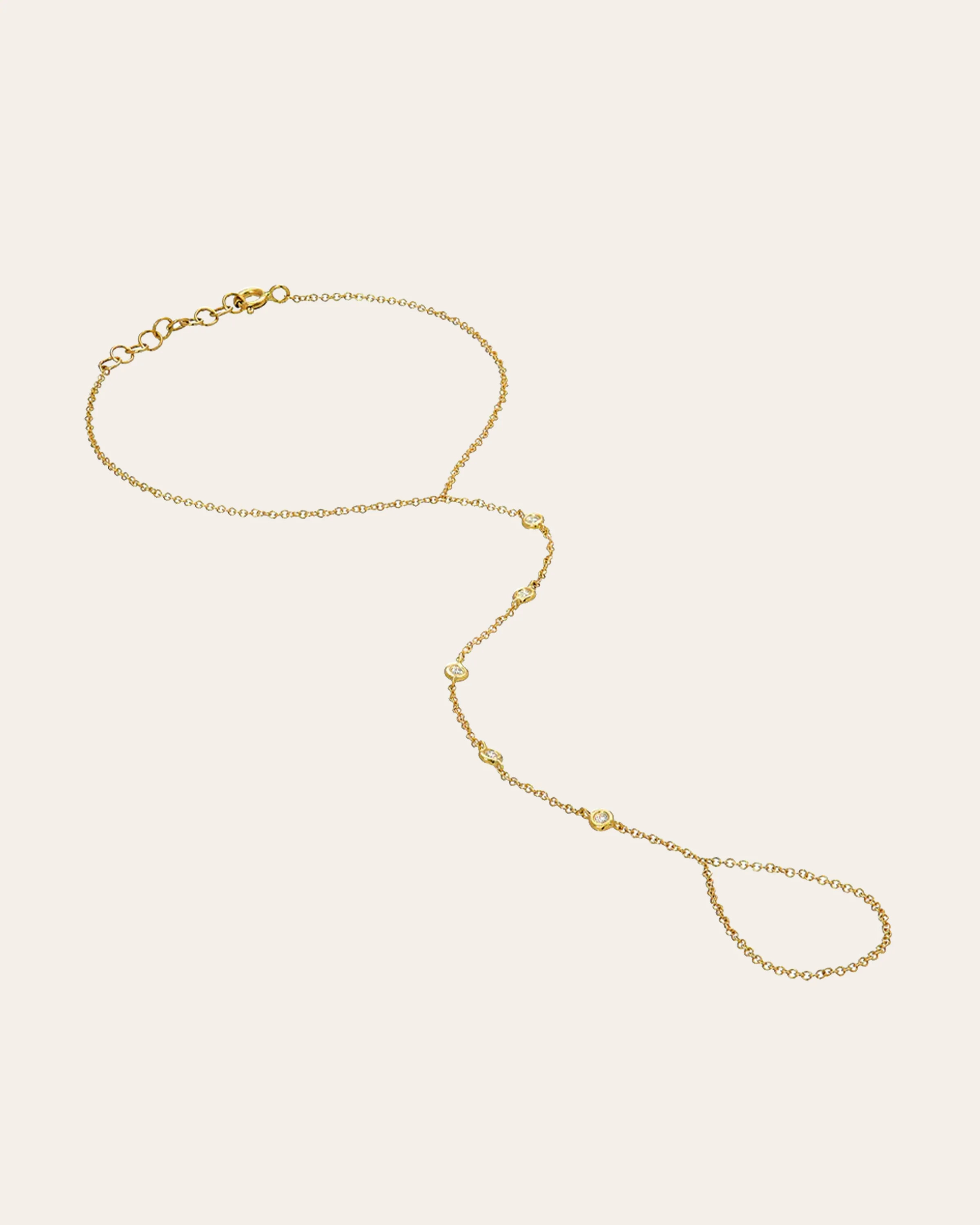 14k Gold Multiple Bezel Diamond Hand Chain | Zoe Lev Jewelry