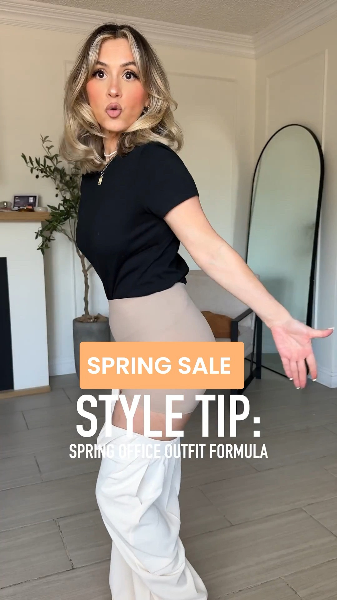 SPRING SALE!! Spring office outfit formula for my corporate girlies 😍 

✔️ the trousers are from the same brand, same size just different color. The first ones are in BEIGE the second ones are in LIGHT GREY. | I'm wearing them in SMALL LONG THIN (I'm 5'2) and I can wear them comfortably with a 3 inch heel or sneakers. 

✔️ I promise you that these crewneck T-shirts are not like the rest. These are good quality very nice T-shirts that look very professional. They're not vintagey they're not very thin. They are a nice crisp quality.. 

#LTKootd #LTKSaleAlert #LTKWorkwear