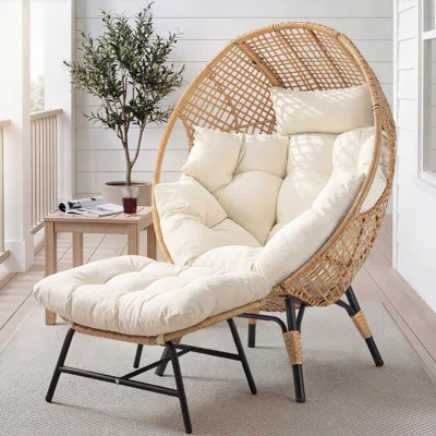 Benone Indoor/Outdoor Wicker Egg Chair Set with Ottoman and Cushions | Wayfair North America