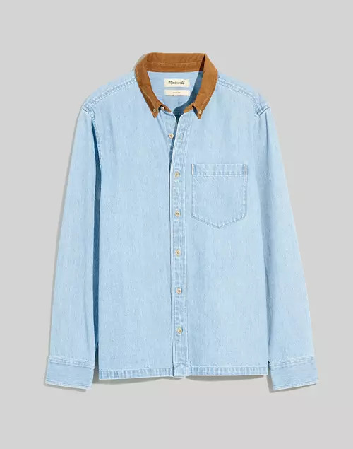 Corduroy-Collar Denim Easy Long-Sleeve Shirt | Madewell