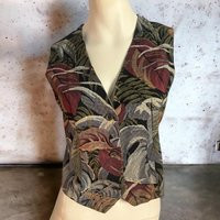 Vintage 80's Leaf Pattern Vest Shirt M | Etsy (US)
