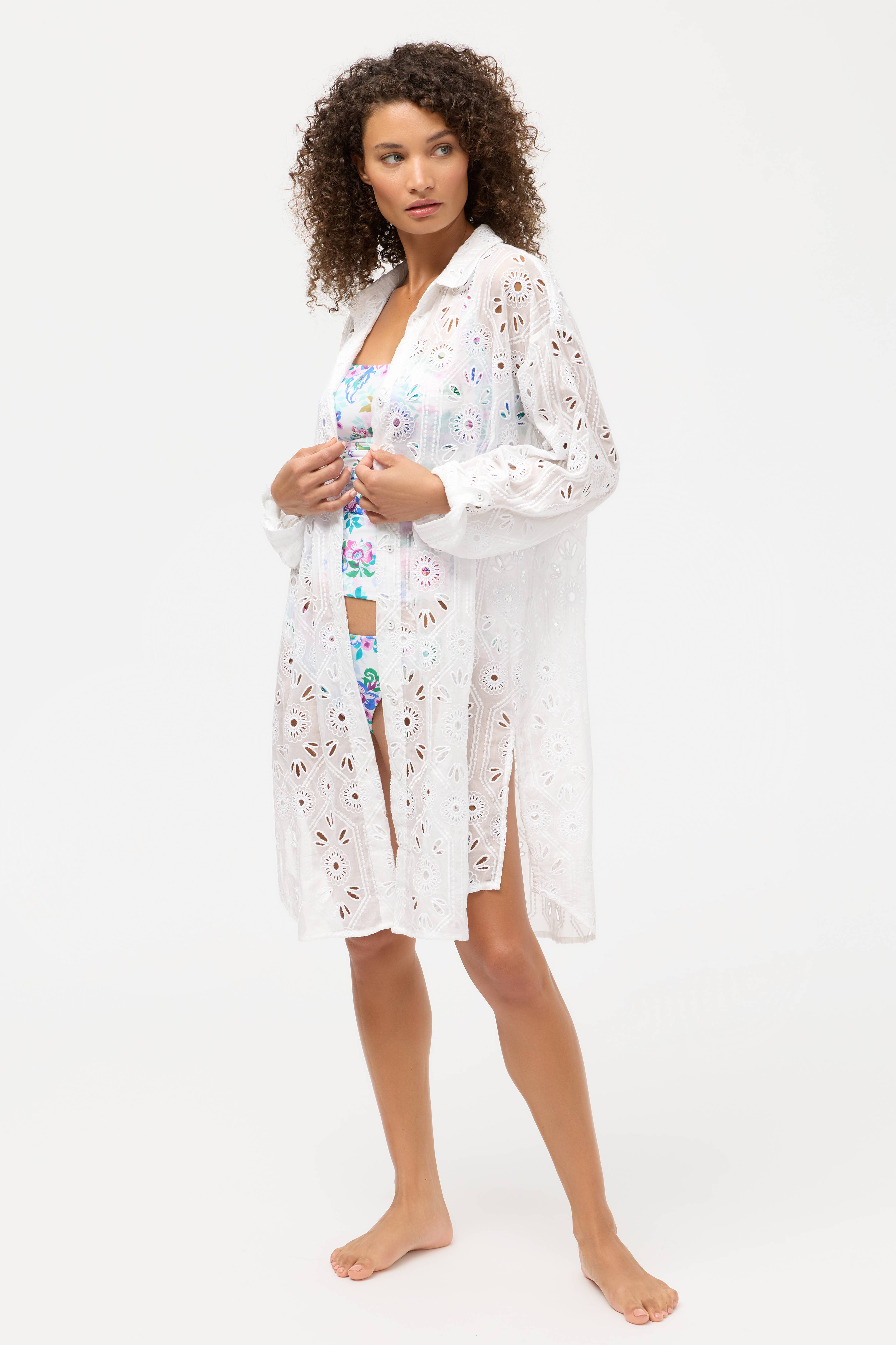 WHITE MARILLA EYELET BUTTON DOWN SHIRT DRESS
                                
                   ... | Johnny Was