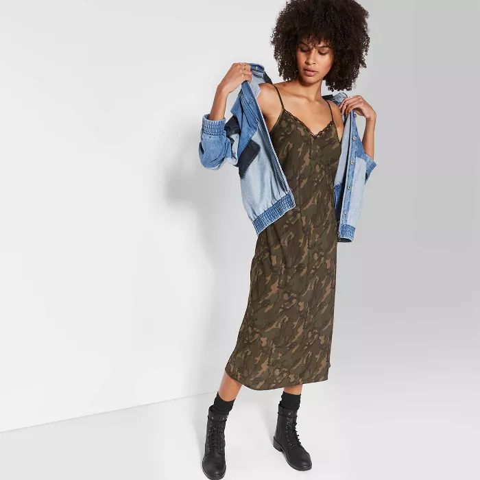 Women's Camo Print Sleeveless V-Neck Midi Slip Dress - Wild Fable™ Olive | Target