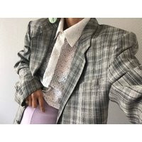 Vintage Unisex Grey Wool Linen Blend Plaid Blazer/ L - Xxl | Etsy (US)