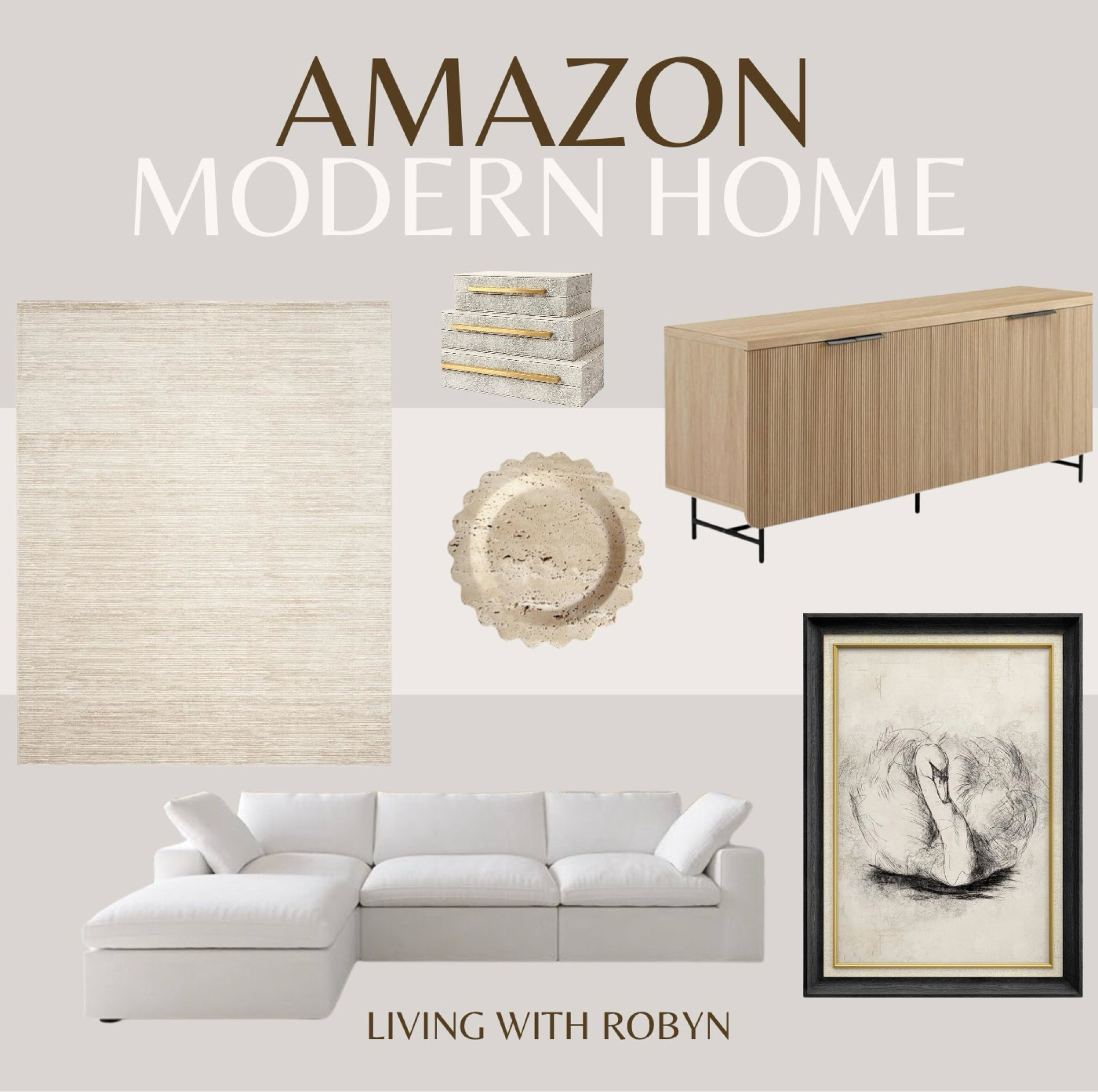 Amazon Home 
Modern Home | Transitional Home | organic Modern | Family Room Furniture | Cloud Sectional | Swan Art | Console Table | Stone Tray | Rugs | Decor 

#LTKhome #LTKstyletip #LTKSeasonal