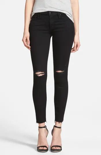Women's Mother 'The Looker' Frayed Ankle Skinny Jeans, Size 26 - Black | Nordstrom
