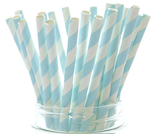 Food With Fashion Blue Stripe Paper Party Straws - Paper Straws for Drinking, Cute Disposable Str... | Amazon (US)