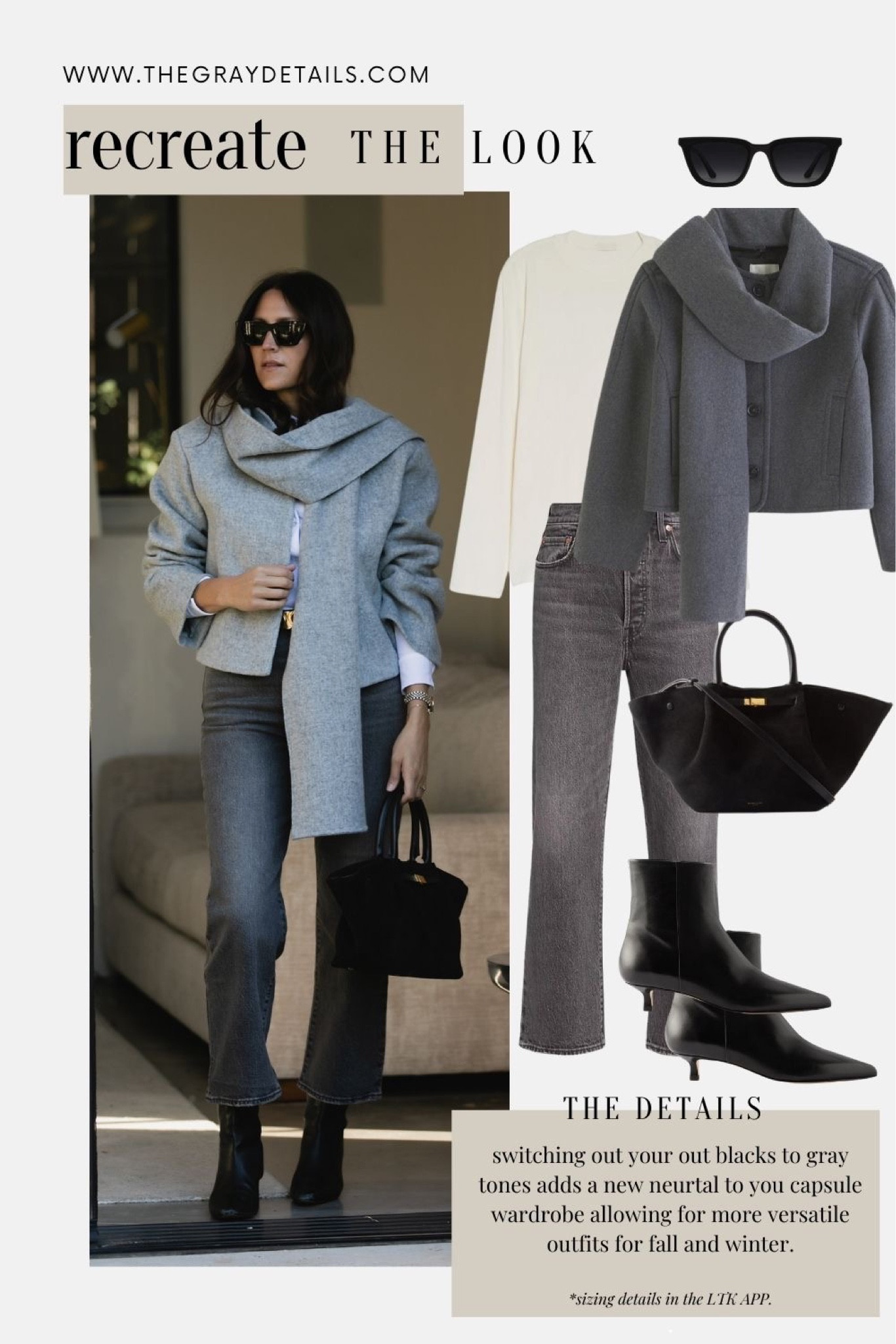 Grey scarf jacket outfit , grey jeans, black boots 

#LTKover40 #LTKstyletip #LTKitbag