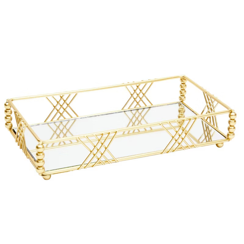 Juvale Glass Mirrored Bathroom Tray for Vanity, Square with Gold Trim (9.5 x 5 in) | Target