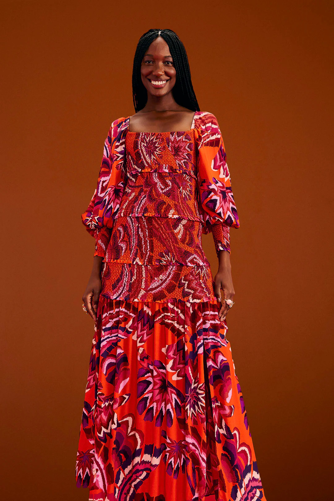 Orange Chevron Forest Maxi Dress | FarmRio (US)