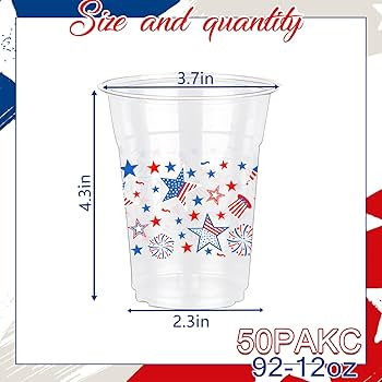 CIEOVO 50 Count 4th of July Party Cups, 12 oz Patriotic Party Disposable Clear Plastic Red White ... | Amazon (US)