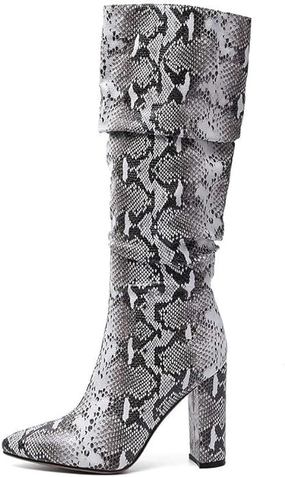 WETKISS Womens Knee High Colorful Snakeskin Boots Mid-Calf Snake Print Booties High Heels Pointed... | Amazon (US)