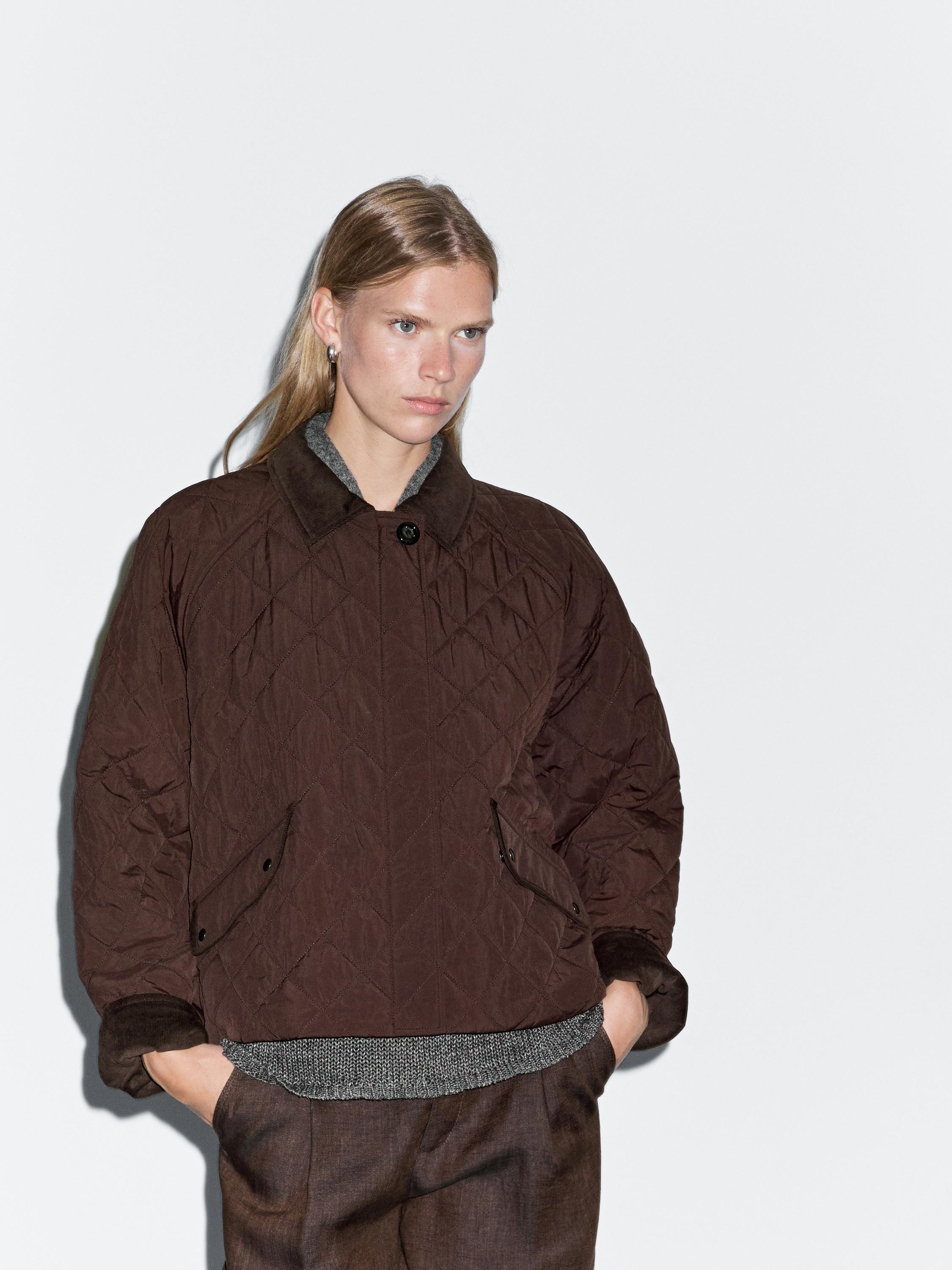 Short lightweight jacket with corduroy detail · Khaki, Burgundy · Coats And Jackets | Massimo D... | Massimo Dutti UK