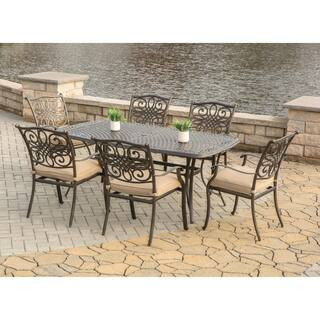 Traditions 7-Piece Aluminum Outdoor Dining Set with Natural Oat Cushions | The Home Depot