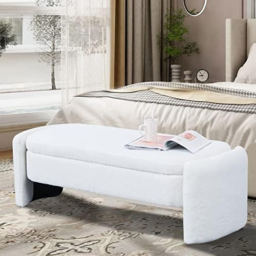 Mikibama Rounded Storage Benches End of Bed 57" Comfy Teddy Fabric Ottoman Bench Lift Top Long Bedro | Amazon (US)