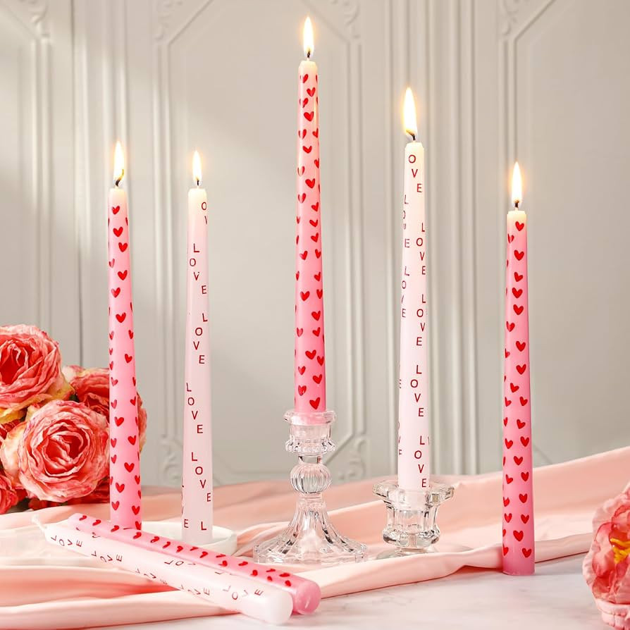 12 Pcs Valentine Taper Candles 10 Inch Heart Candlesticks Valentine Galentine's Day Table Party F... | Amazon (US)