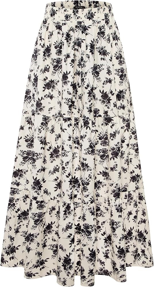 Arolina Maxi Skirt for Women Summer Boho Elastic High Waist Pleated A-Line Flowy Ruffle Swing Tie... | Amazon (US)