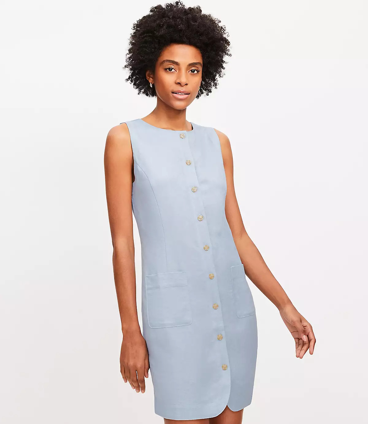 Linen Blend Button Mini Pocket Dress | LOFT